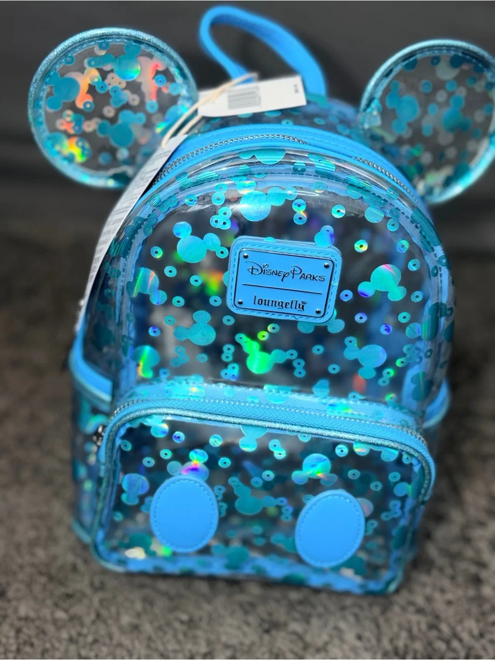 Loungefly Blue Holographic Mickey Ear Mini Backpack